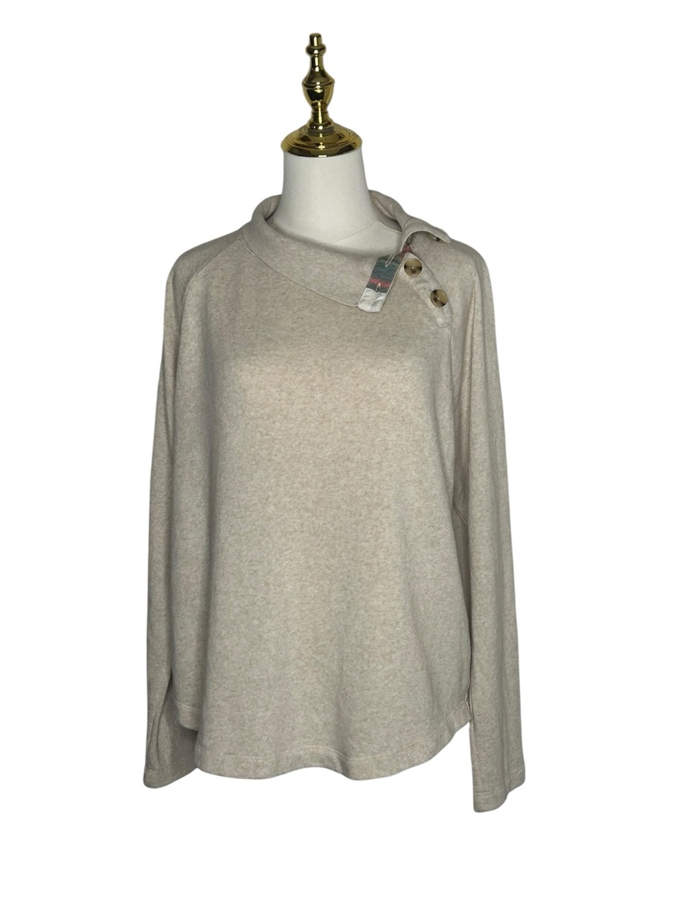 J. Crew Cream Coastal Grandma Asymmetrical Button Turtleneck Sweater Sz L preppy